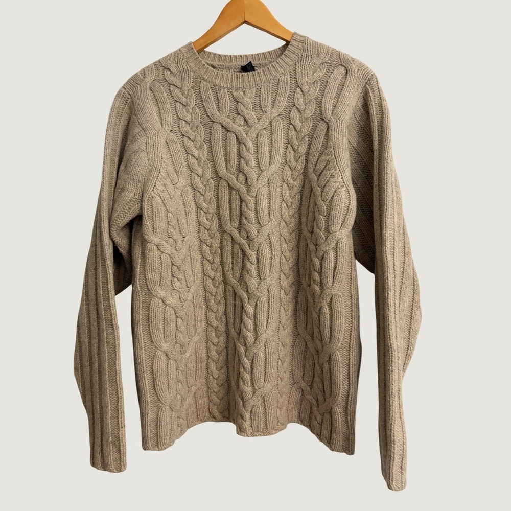 GAP Cable Knit Sweater S Beige, Lambswool, Chunky, Fisherman, Winter, Cozy